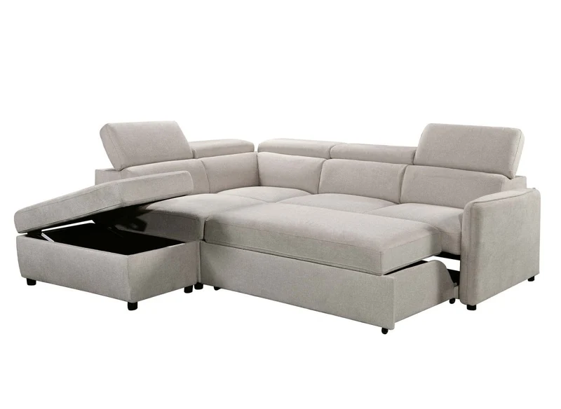Canapé d'angle convertible en tissu beige NAIROBI - Angle gauche
