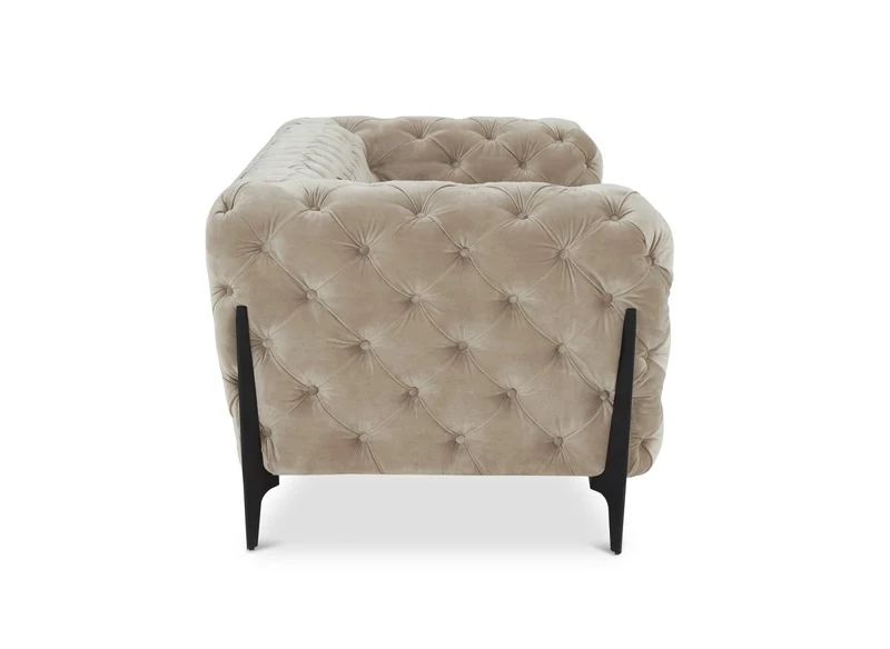 Canapé fixe 3 places capitonné chesterfield velours beige CARMEN