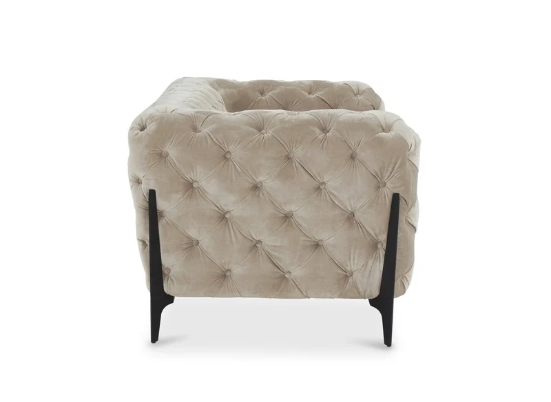 Canapé fixe 2 places capitonné chesterfield velours beige CARMEN