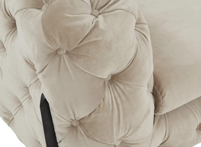 Canapé fixe 2 places capitonné chesterfield velours beige CARMEN