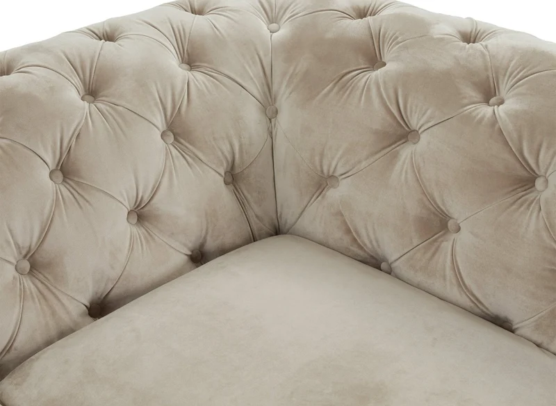 Canapé fixe 2 places capitonné chesterfield velours beige CARMEN