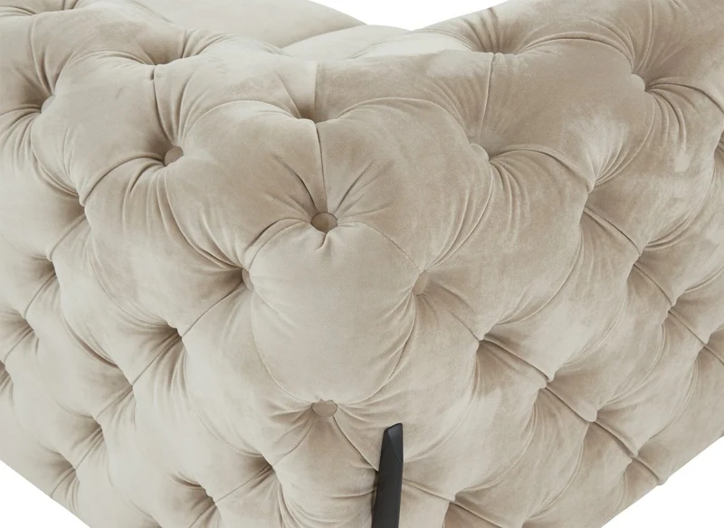Canapé fixe 2 places capitonné chesterfield velours beige CARMEN