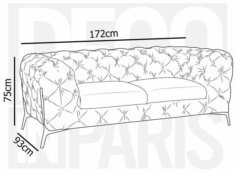 Canapé fixe 2 places capitonné chesterfield velours beige CARMEN