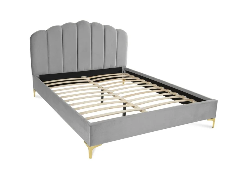 Lit double en velours gris 140x190 cm MARION