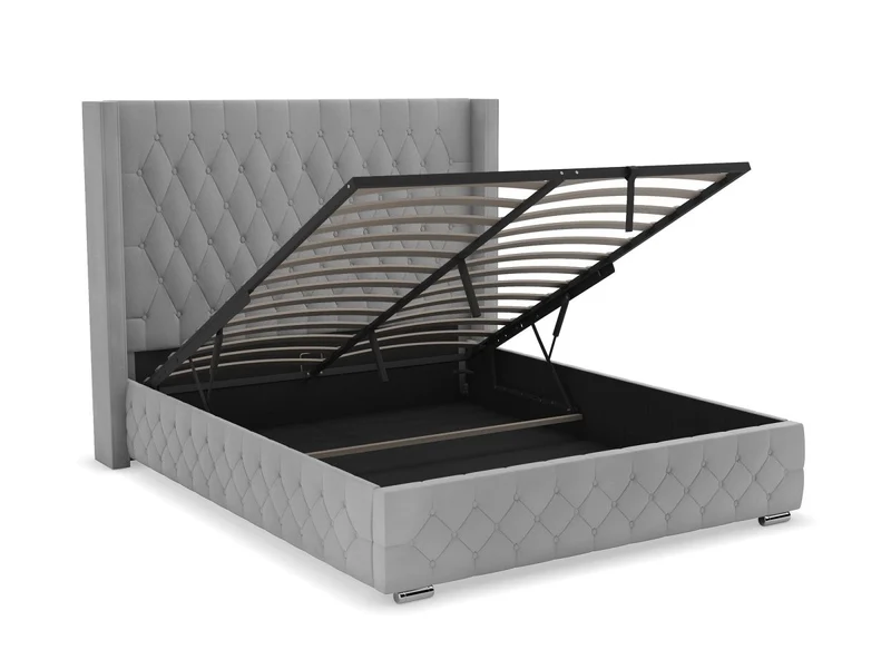 Lit coffre en velours gris 180X200 cm PERLA