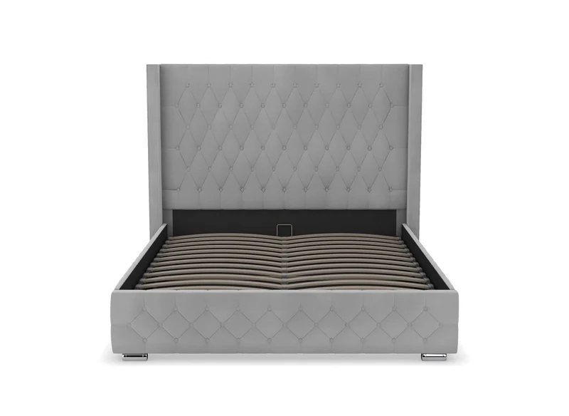 Lit coffre en velours gris 180X200 cm PERLA