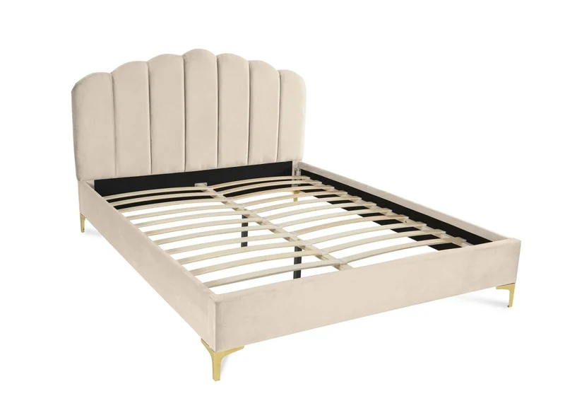 Lit double en velours beige 180x200 cm MARION