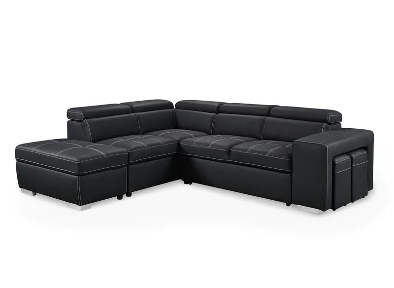 Canapé d'angle convertible en tissu noir DAVON - angle gauche