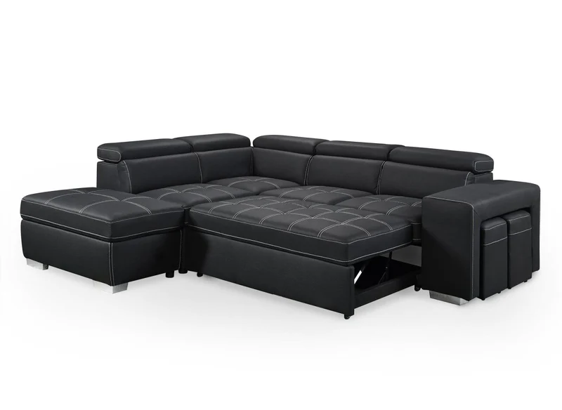 Canapé d'angle convertible en tissu noir DAVON - angle gauche