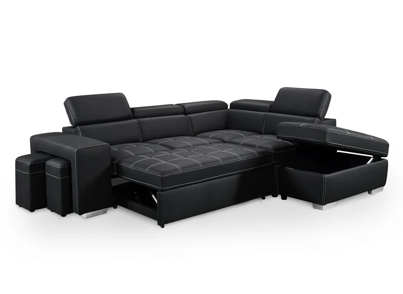 Canapé d'angle convertible en tissu noir DAVON - angle droit