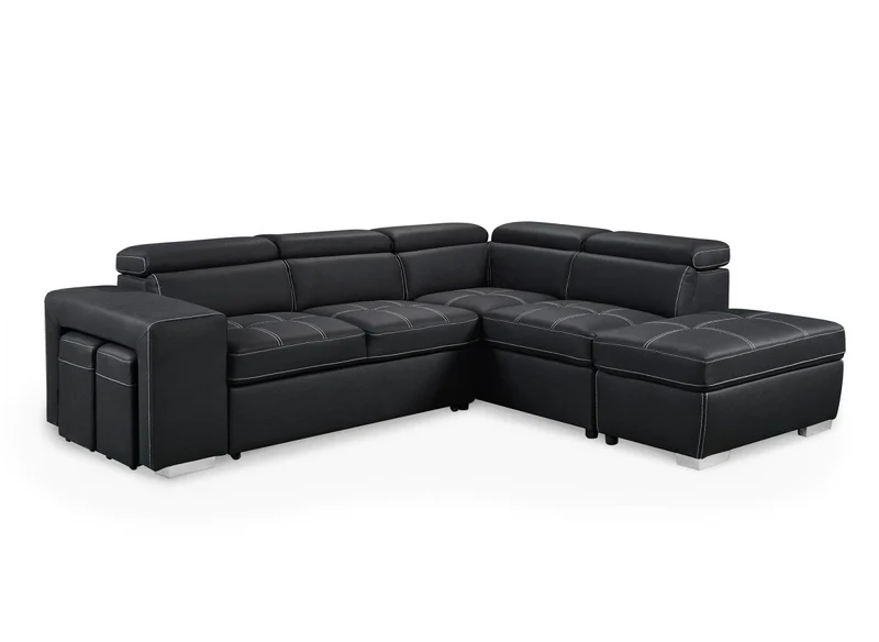 Canapé d'angle convertible en tissu noir DAVON - angle droit