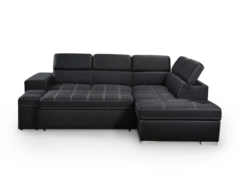 Canapé d'angle convertible en tissu noir DAVON - angle droit