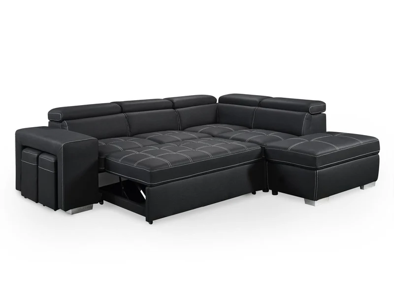 Canapé d'angle convertible en tissu noir DAVON - angle droit
