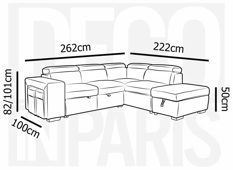 Canapé d'angle convertible en tissu noir DAVON - angle droit
