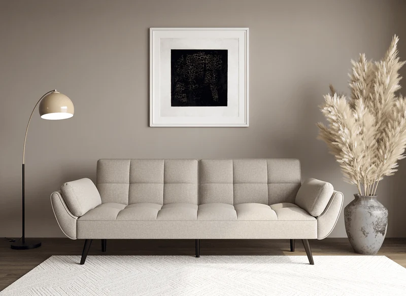 Canapé clic clac 3 places en tissu beige NARA