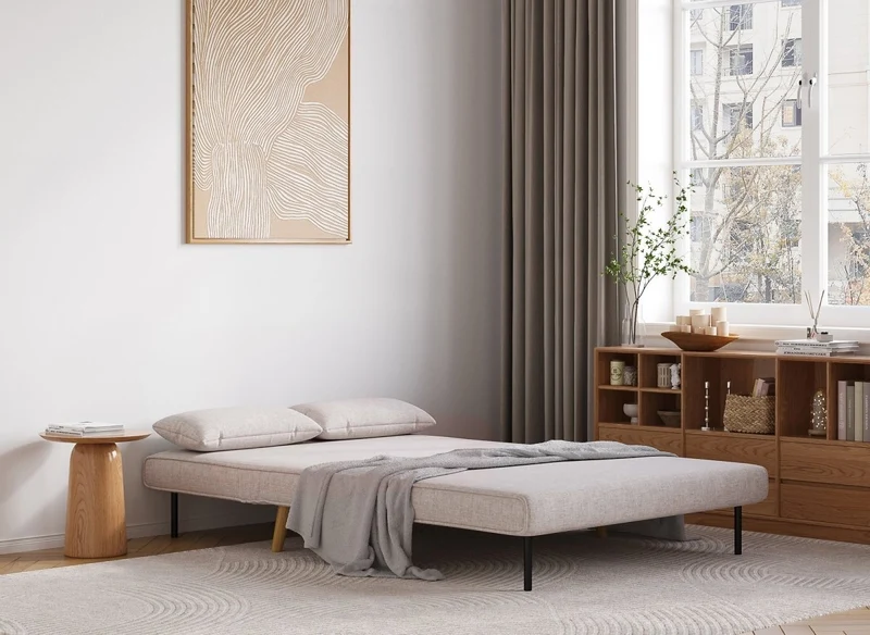Canapé clic clac 2 places en tissu beige TONKA