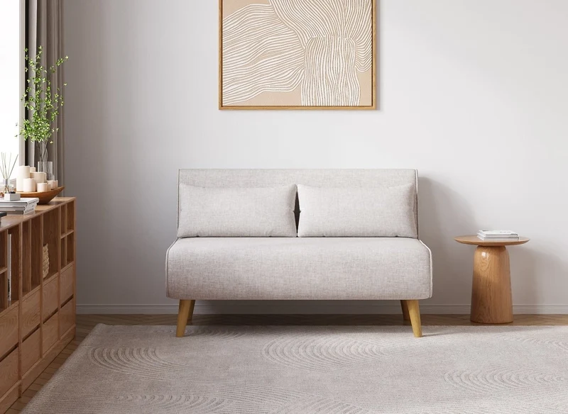 Canapé clic clac 2 places en tissu beige TONKA