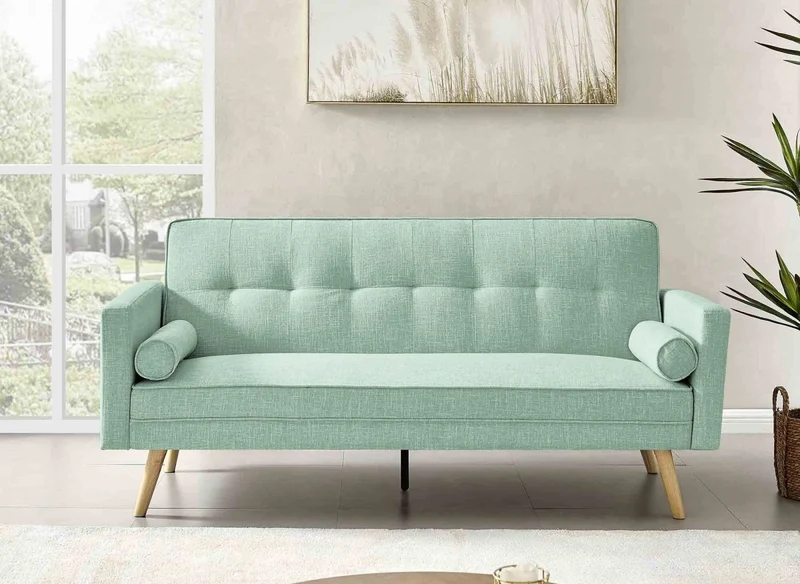 Banquette clic clac en tissu vert d'eau TANIA