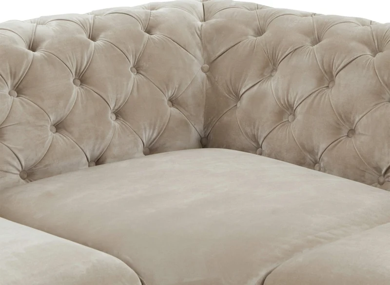 Canapé d'angle fixe capitonné chesterfield velours beige CARMEN