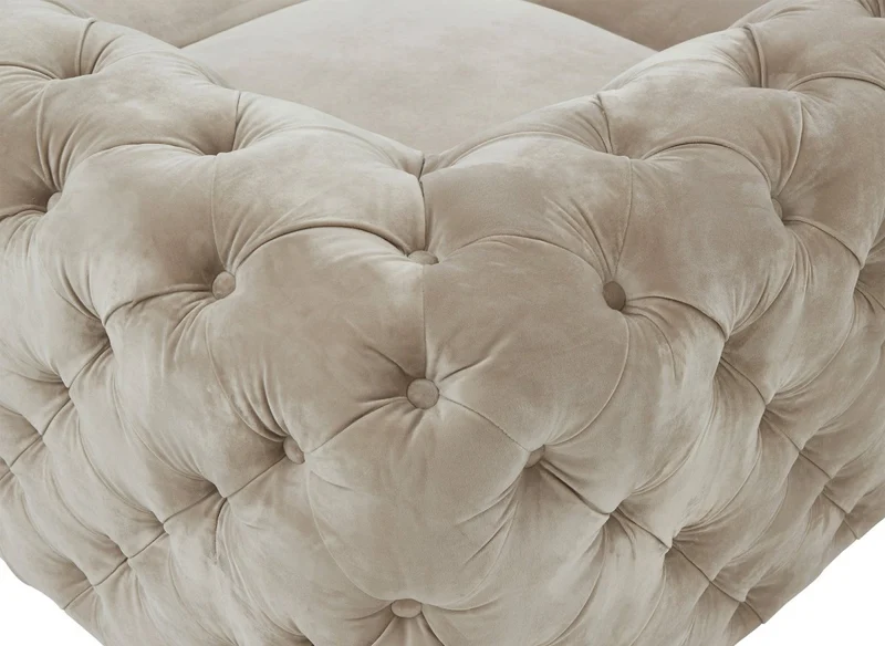 Canapé d'angle fixe capitonné chesterfield velours beige CARMEN