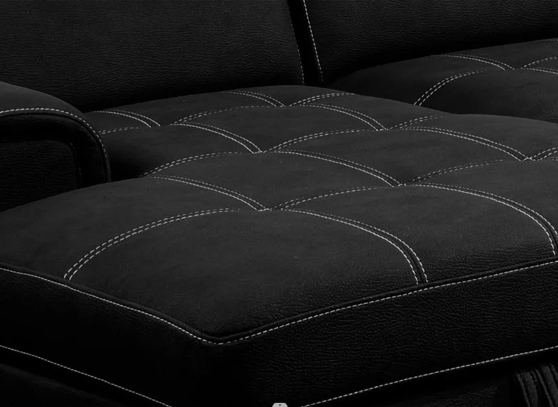 Canapé convertible et panoramique avec coffre de rangement en tissu noir OLIVER - Angle Gauche