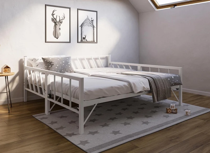 Lit banquette gigogne en métal blanc TORRY 90 x 190 cm