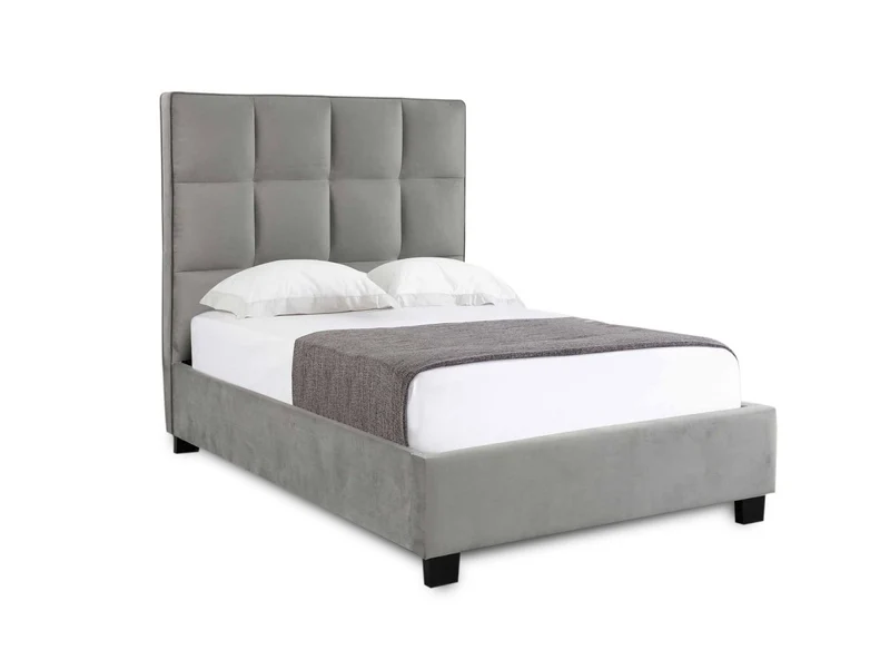 Lit coffre en velours gris design CAROLINE 140 x 190 cm