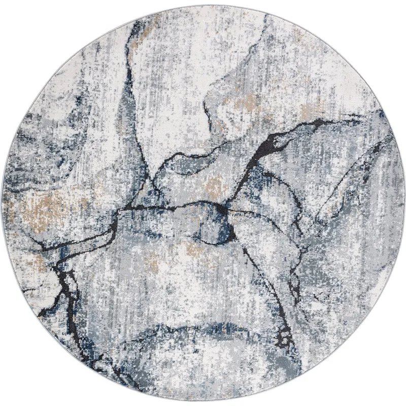 Tapis Rond Abstrait Moderne Ivoire/Gris Rond Berlin