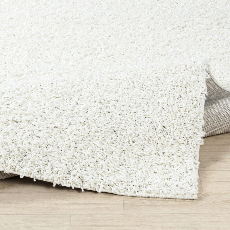 Tapis Rond Shaggy Moderne Blanc Rond Boracay