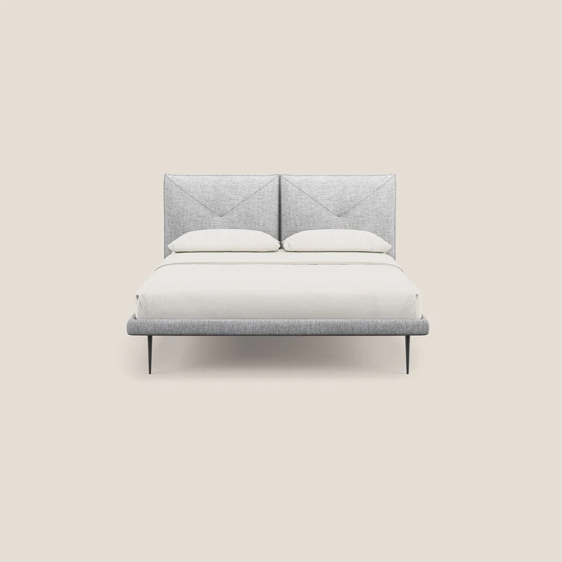 Jolie lit à double panneau et pieds hauts en métal en tissu détachable T18 gris