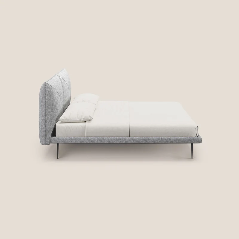 Jolie lit à double panneau et pieds hauts en métal en tissu détachable T18 gris