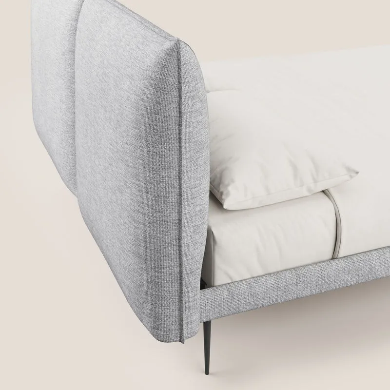 Jolie lit à double panneau et pieds hauts en métal en tissu détachable T18 gris