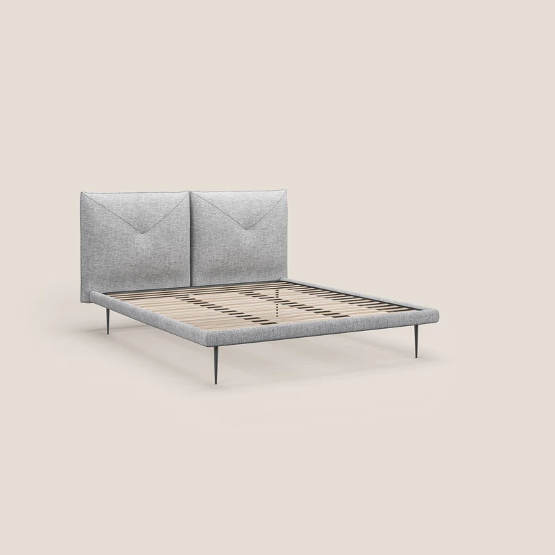 Jolie lit à double panneau et pieds hauts en métal en tissu détachable T18 gris