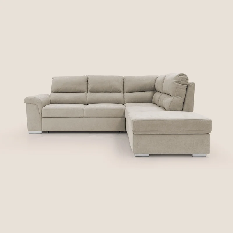 Minerva canapé d'angle avec angle et pouf extractible en tissu doux imperméable T02 crème