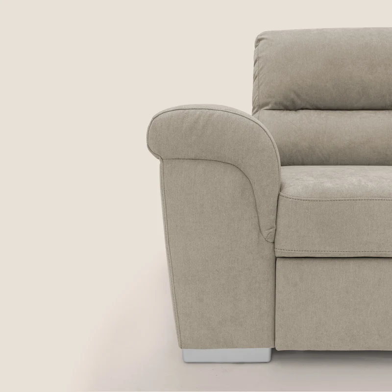 Minerva canapé d'angle avec angle et pouf extractible en tissu doux imperméable T02 crème