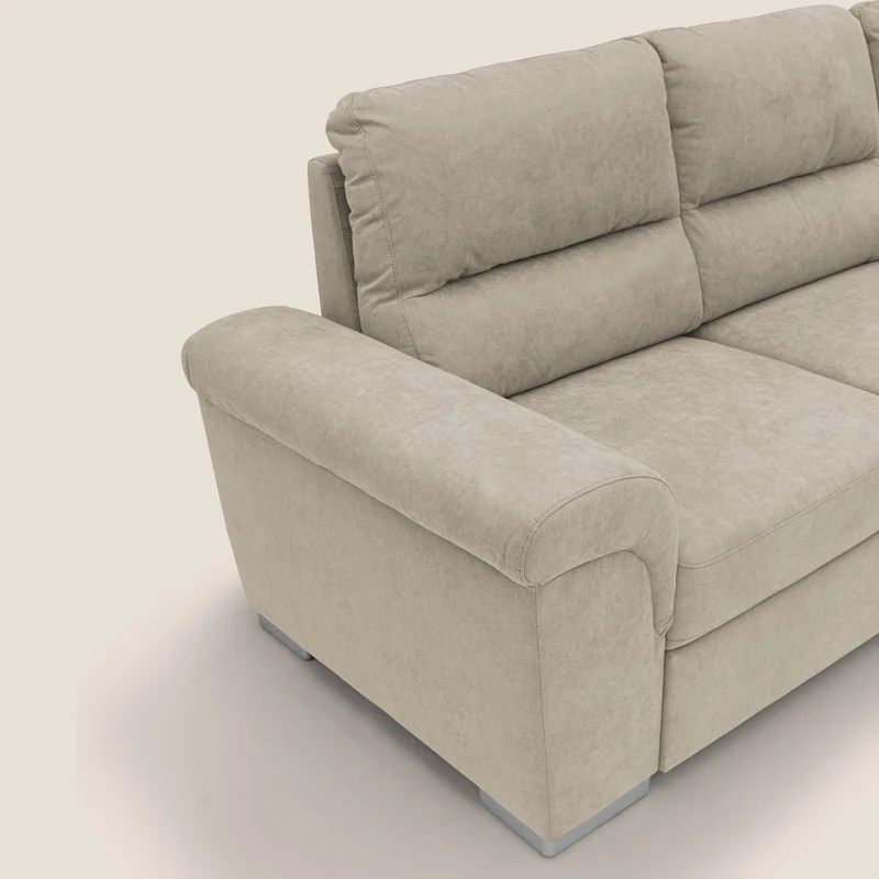 Minerva canapé d'angle avec angle et pouf extractible en tissu doux imperméable T02 crème