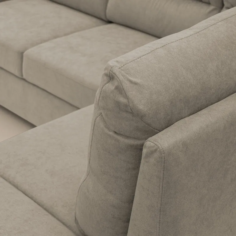 Minerva canapé d'angle avec angle et pouf extractible en tissu doux imperméable T02 crème