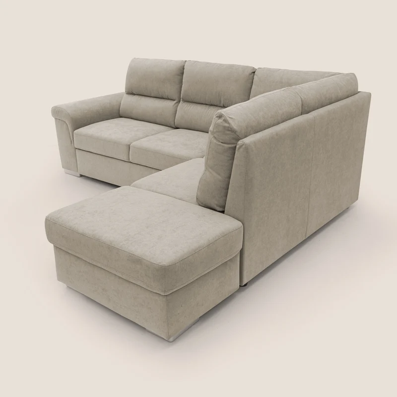 Minerva canapé d'angle avec angle et pouf extractible en tissu doux imperméable T02 crème