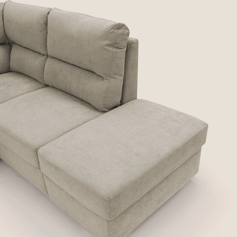 Minerva canapé d'angle avec angle et pouf extractible en tissu doux imperméable T02 crème