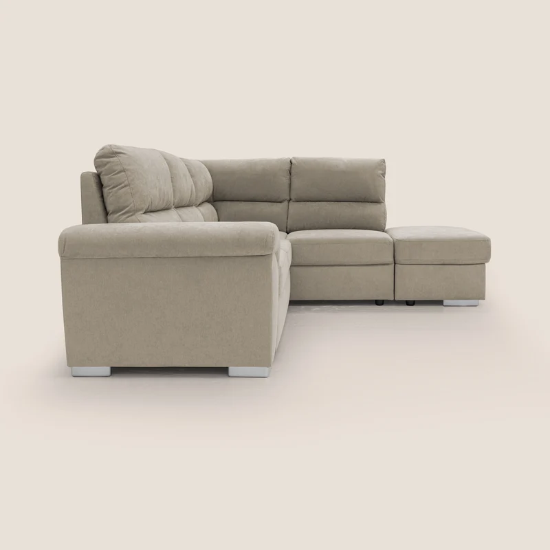 Minerva canapé d'angle avec angle et pouf extractible en tissu doux imperméable T02 crème