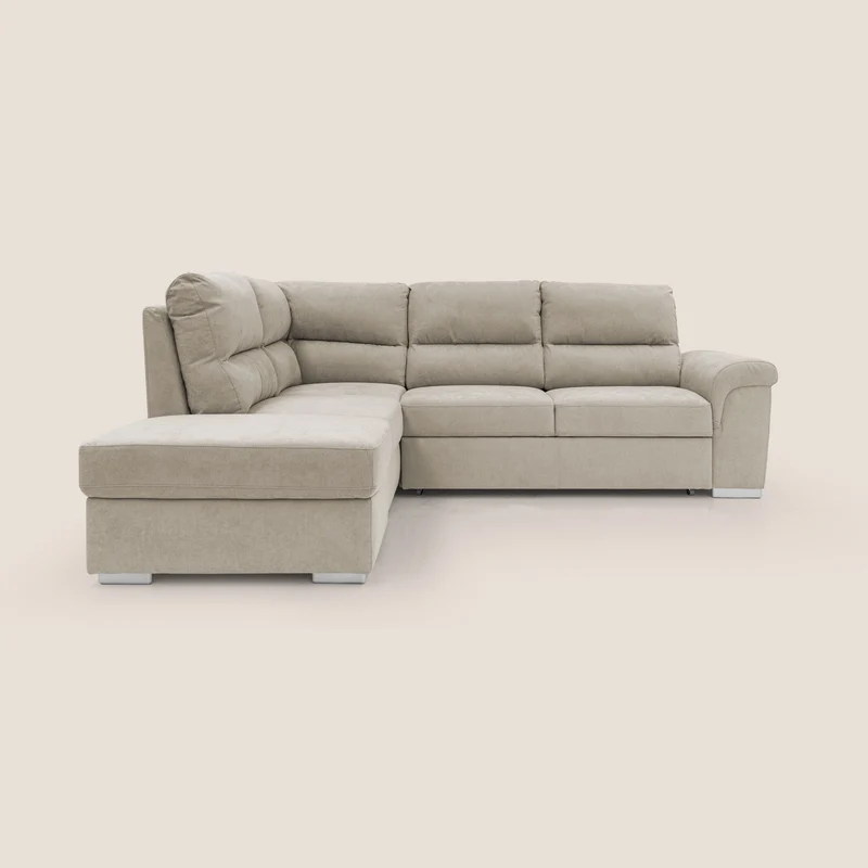 Minerva canapé d'angle avec angle et pouf extractible en tissu doux imperméable T02 crème