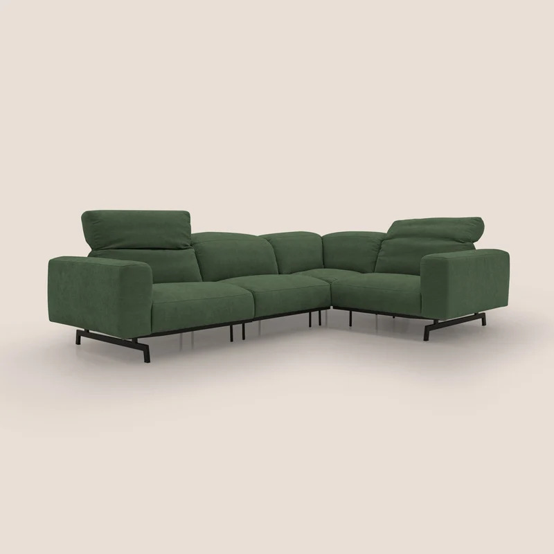 Sakura Canapé d'angle RÉVERSIBLE et modulable en tissu doux et imperméable T14 vert