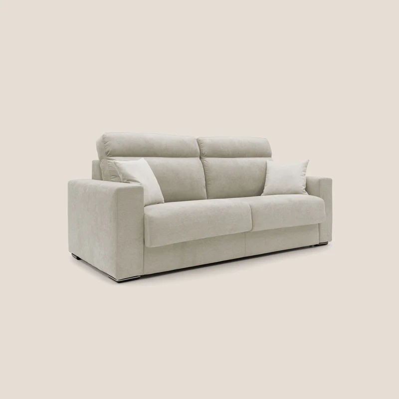 Nikita canapé lit convertible avec haut dossier moelleux en tissu doux imperméable T02 crème
