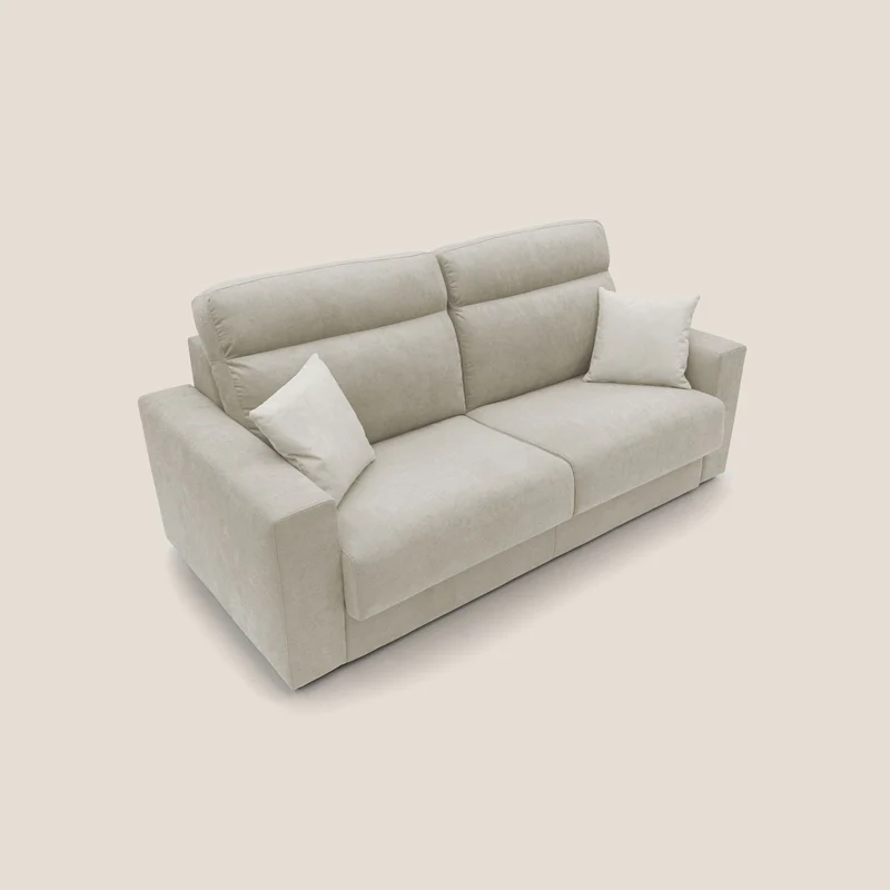 Nikita canapé lit convertible avec haut dossier moelleux en tissu doux imperméable T02 crème