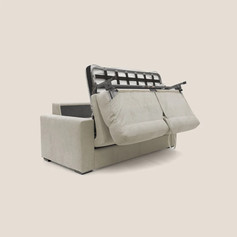 Nikita canapé lit convertible avec haut dossier moelleux en tissu doux imperméable T02 crème
