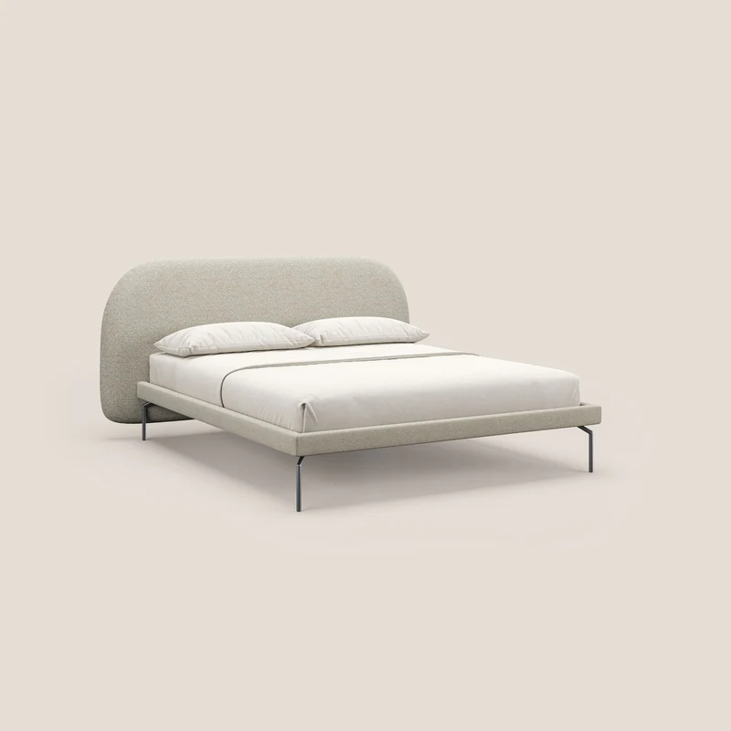 Soleil lit rembourré design avec pieds hauts en métal en bouclette détachable T12 crème