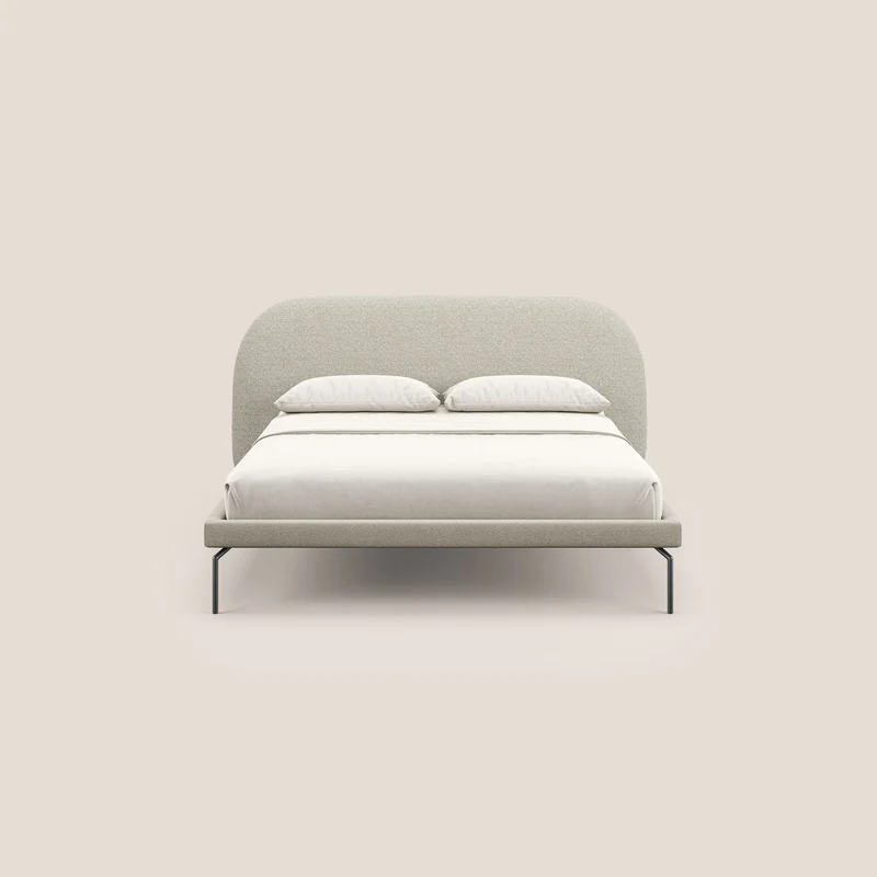 Soleil lit rembourré design avec pieds hauts en métal en bouclette détachable T12 crème