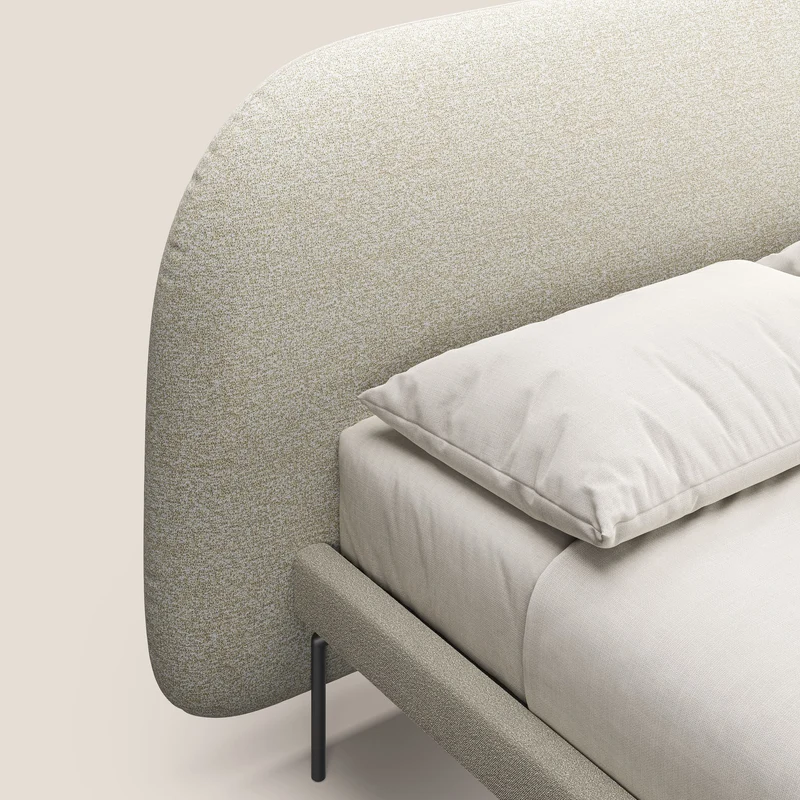Soleil lit rembourré design avec pieds hauts en métal en bouclette détachable T12 crème