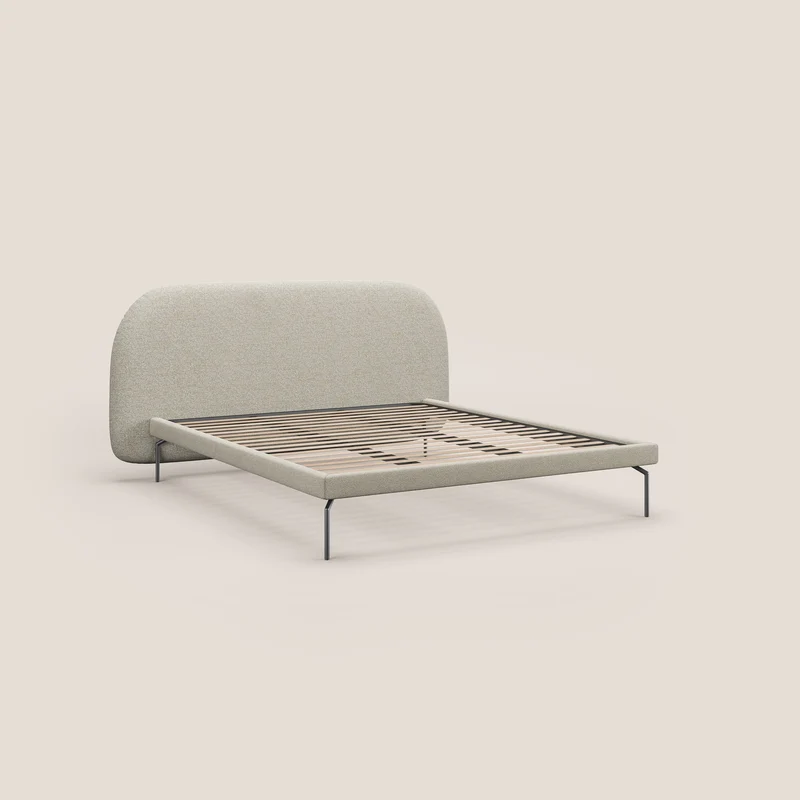 Soleil lit rembourré design avec pieds hauts en métal en bouclette détachable T12 crème