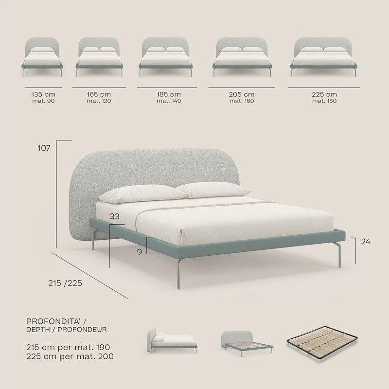 Soleil lit rembourré design avec pieds hauts en métal en bouclette détachable T12 crème